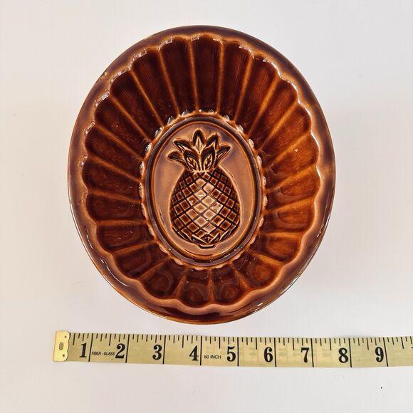 Williams Sonoma Brown Glaze Ceramic Pineapple Wall Hanging Jello Mold VTG Retro - Picture 8 of 9